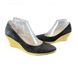 Eric Michael Size 40 Black Espadrilles Wedges Made In Spain Leather